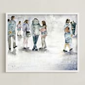 "La estacion" - Art Print in blueish grey by Lulaloo - Framed