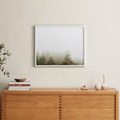 "Foggy Autumn Forest Morning" - Art Print in Foggy Green by Katie Buckman - In a Room