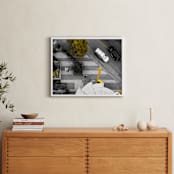 "Story from Aerial #1" - Art Print in textured yellow by Van Tsao - In a Room