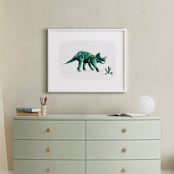 "Triumphant Triceratops" - Art Print in Leaf by Kayla King - In a Room