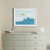 "dog surfing" - Art Print in Sea Blue by Helen H Wu - In a Room
