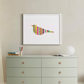 "Stripy Bird" - Art Print in Rainbow by Shelley Kommers - In a Room