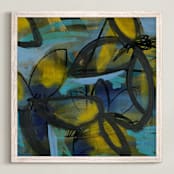 "Shining Flower Series 3" - Art Print in Brillant Blue and Yellow by Angela Simeone - Framed