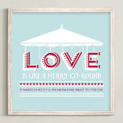 "Love is like a Merry-Go-Round" - Art Print in Aqua by Jan Shepherd - Framed