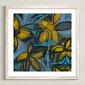 "Shining Flowers Series 1" - Art Print in Vibrant Blue and Yellow by Angela Simeone - Framed