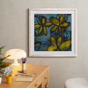 "Shining Flowers Series 2" - Art Print in Brillant Blue and Yellow by Angela Simeone - In a Room