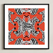 "Zebraba Tile" - Art Print in China Red by 2birdstone - Framed