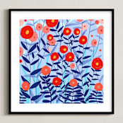 "Morning Flowers" - Art Print in Orange Sun by JW Solomon - Framed