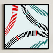 "Rail" - Art Print in Red by Christine Llewellyn - Framed