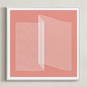"Pink and Lines rigth" - Art Print in coral pink by Marco Berrios - Framed Canvas