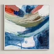 "Yin & Yang I" - Art Print in Indigo + Orange by Mary Gaspar - Framed Canvas