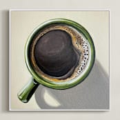 "Morning Coffee" - Art Print in Deep Roast and Olive by Amber Piacentine - Framed Canvas