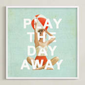 "Play The Day Away" - Art Print in Antique Teal by Heather Landis - Framed