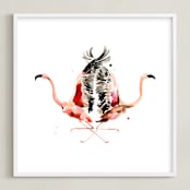 "Family Crest: Flamingos" - Art Print in peach by Betty Hatchett - Framed