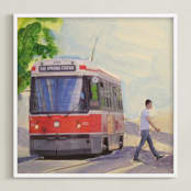 "Spadina Streetcar" - Art Print in Cerulean Blue by Annie Seaton - Framed