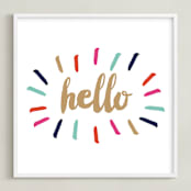 "Bursting Hello." - Art Print in Gold by Sara Heilwagen - Framed
