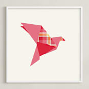 "Origami Flight" - Art Print in Coral by Vanessa Wyler - Framed