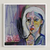 "Looking At Her" - Art Print in Royal Blue by gloria blatt - Framed