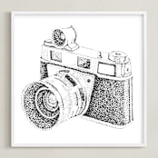 "Flashing Lights Vintage Camera" - Art Print in White & Black by Alexandrea Miller - Framed