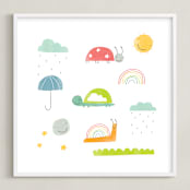 "Backyard Friends" - Art Print in Grass Green by studio aliQue - Framed