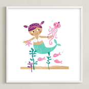 "Princess of the Sea" - Art Print in Lilac-Pink Shells by LeezaWorks - Framed