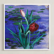 "Blossoming Waters I" - Art Print in Liquid Denim by Curtis Newkirk - Framed