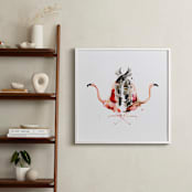"Family Crest: Flamingos" - Art Print in peach by Betty Hatchett - In a Room