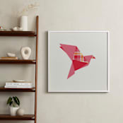 "Origami Flight" - Art Print in Coral by Vanessa Wyler - In a Room