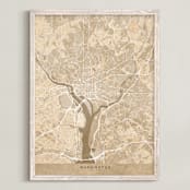 "Washington D.C. vintage-looking city map" - Art Print in Sepia by Rosana Laiz Blursbyai - Framed