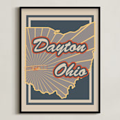 "Dayton Ohio" - Art Print in Vintage Blue by Nathan Poland - Framed