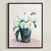 "Gift of Flowers" - Art Print in blushing by Jenny Partrite - Framed