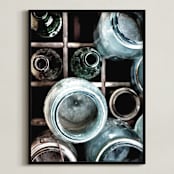 "Bottles II" - Art Print in Emerald Green by Debra Pruskowski - Framed