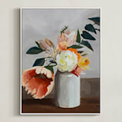"Peach Poppy" - Art Print in Stone by Jenny Westenhofer - Framed Canvas