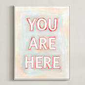 "You are Here" - Art Print in Coral by Karyn Denten - Framed Canvas