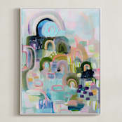 "Let's Play I" - Art Print in mint robins egg by Synnöve Seidman - Framed Canvas