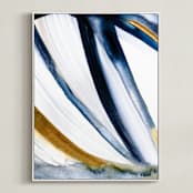 "Modern Stripes" - Art Print in Indigo Ochre by Mary Gaspar - Framed Canvas