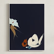 "Abstract Botanical Navy Shadows #1" - Art Print in dark navy blue by Caryn Owen - Framed Canvas