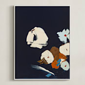 "Abstract Botanical Navy Shadows #2" - Art Print in dark navy blue by Caryn Owen - Framed Canvas