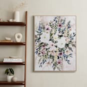 "Summer Blooms No.1" - Art Print in olive, tan greens with pinks by Kate Nelson - In a Room