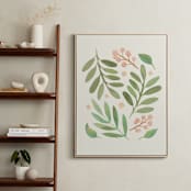 "Watercolor Leaves and Berries I" - Art Print in Leaf Green by Carey Copeland - In a Room