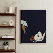 "Abstract Botanical Navy Shadows #1" - Art Print in dark navy blue by Caryn Owen - In a Room