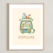 "All Packed and Ready to Explore" - Art Print in Pine by Kayla Buchner - Framed