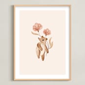 "Bear with Flowers" - Art Print in Tan by Vivian Yiwing - Framed