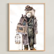 "Mr. Bear" - Art Print in Grayish Purple by XL - Framed