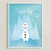 "Disney's Olaf In The Woods" - Personalized Art Print in Frost by Lori Wemple - Framed