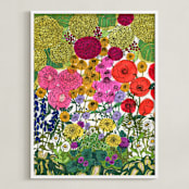 "Flower Hour" - Art Print in Garden Green by Janie Allen - Framed