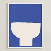 "Ceramic Bowl Still Life" - Art Print in Bold Blue by Roseanne Kenny - Framed