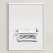 "The Typewriter" - Art Print in White on white by Cristiane - Framed
