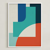 "Red Sun" - Art Print in Turquoise by Jennifer Morehead - Framed