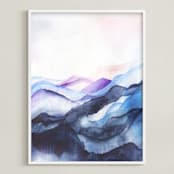 "Waves Watercolor" - Art Print in blue by Jen Merli - Framed